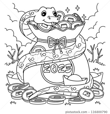 Year of the Snake Coiling with Gold Coins Coloring 116800790