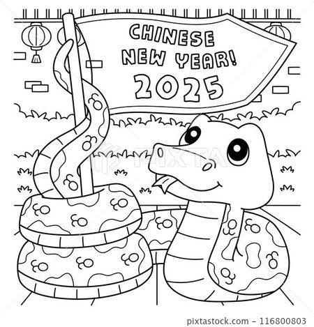 Year of the Snake Holding a Flag Coloring Page  116800803