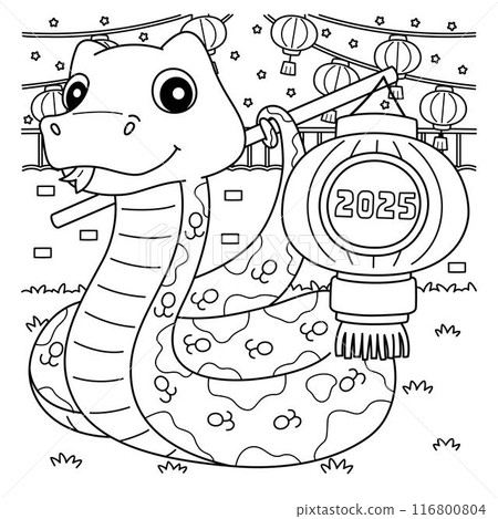 Year of the Snake Holding a Lantern 2025 Coloring Year of the Snake Holding a Lantern 2025 Coloring 116800804