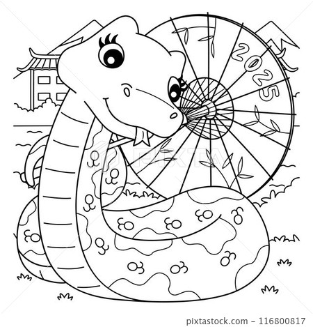 Year of the Snake with Chinese Umbrella Coloring 116800817