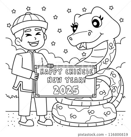 Happy Chinese New Year 2025 Coloring Page for Kids 116800819