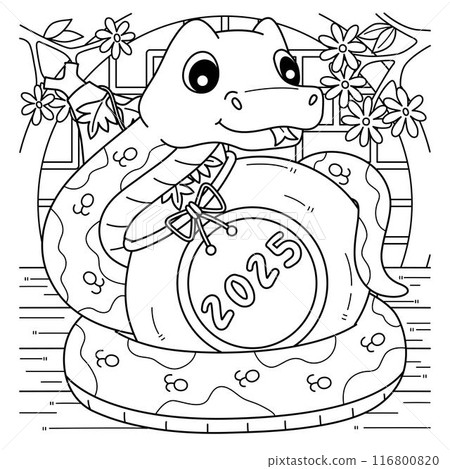 Year of the Snake Holding a Gourd Coloring Page  116800820