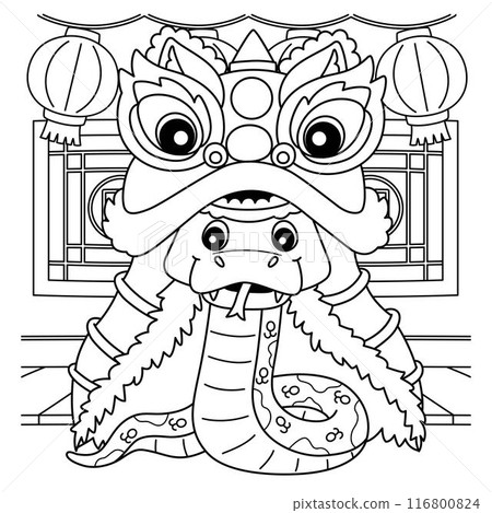 Year of the Snake with the Dragon Dance Coloring 116800824