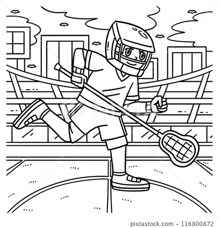 Lacrosse Player Running Coloring Page for Kids 116800872
