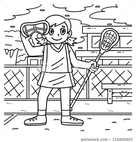 Female Lacrosse Player Goggles and Stick Coloring Female Lacrosse Player Goggles and Stick Coloring 116800883