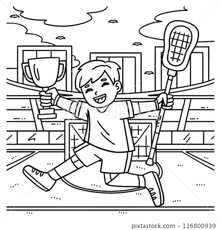 Lacrosse Player Jumping in Victory Coloring Page 116800939