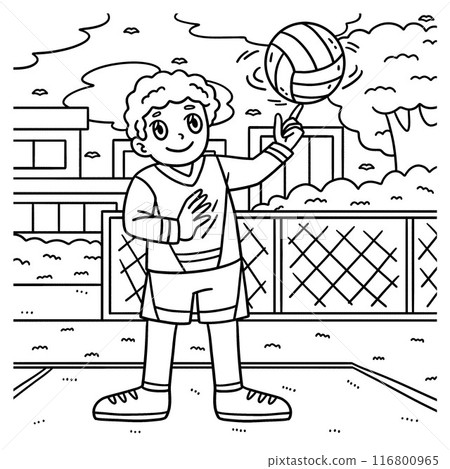 Volleyball Player Spinning the Ball Coloring Page Volleyball Player Spinning the Ball Coloring Page 116800965