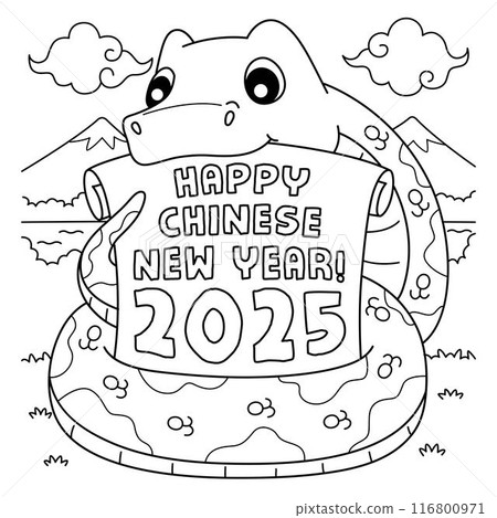 Happy Chinese New Year 2025 Banner Coloring Page  116800971