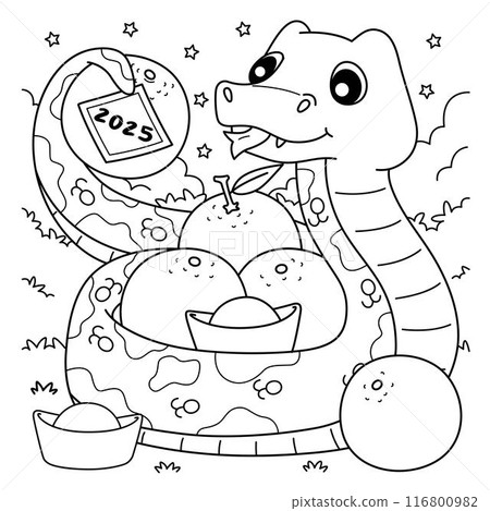 Year of the Snake Holding a Mandarin Coloring Page 116800982