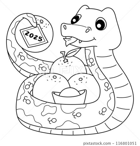 Year of the Snake Holding a Mandarin Isolated  116801051