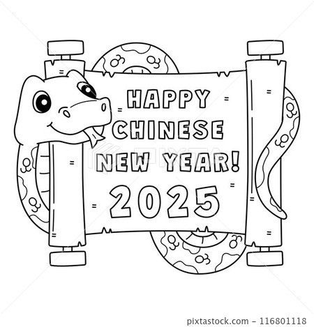 Year of the Snake Holding Scroll Isolated Coloring 116801118