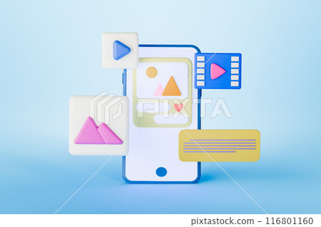 3D render of smartphone and with various icons 116801160