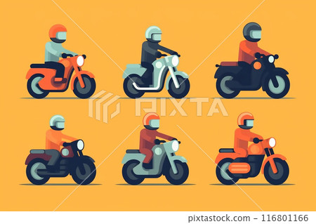 Set of motorcyclists in cartoon style. 116801166