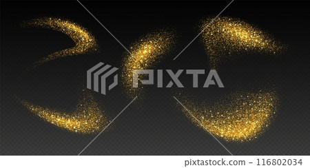 Golden glitter splash, shiny star dust explosion, shimmer spray effect, festive holiday particles 116802034