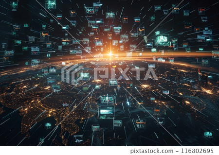 Planet earth rotating in space with network connections and data exchange 116802695
