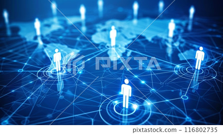Global network connecting people using technology over world map 116802735