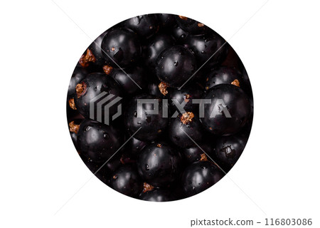 Ripe blackcurrant berries in droplets of water in a ceramic bowl Ripe blackcurrant berries in droplets of water in a ceramic bowl 116803086