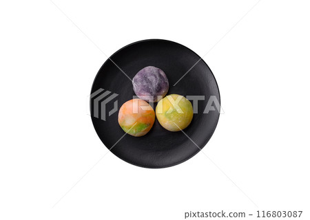 Delicious sweet chilled mochi desserts with fruit filling 116803087