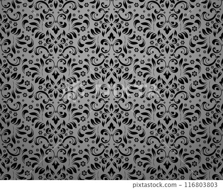 Floral pattern. Vintage wallpaper in the Baroque style. Seamless vector background. Gray and black ornament for fabric, wallpaper, packaging. Ornate Damask flower ornament Floral pattern. Vintage wallpaper in the Baroque style. Seamless vector background. Gray and black ornament for fabric, wallpaper, packaging. Ornate Damask flower ornament 116803803