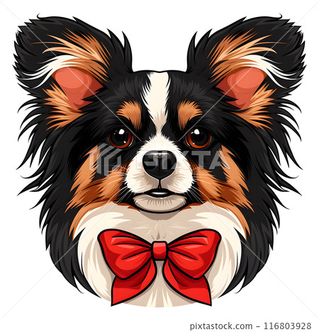 Papillon dog logo, clear lines, emblem, symbol, sign, mascot, portrait illustration for design and print, on a white background 116803928