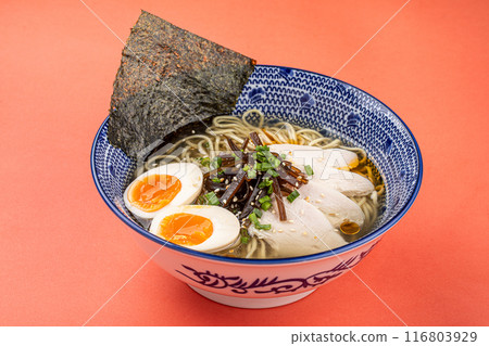 Portion of japanese ramen with chicken and egg Portion of japanese ramen with chicken and egg 116803929