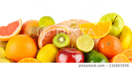 Set of fruits isolated on a white. Wide photo. Set of fruits isolated on a white. Wide photo. 116803936