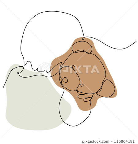 Kid hugging teddy bear. Hand drawn continuous line vector illustration with Abstract color Shapes. Outline drawing child and toy. National Hug day template for postcard, banner, t shirt printing. Kid hugging teddy bear. Hand drawn continuous line vector illustration with Abstract color Shapes. Outline drawing child and toy. National Hug day template for postcard, banner, t shirt printing. 116804191