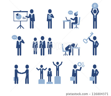 Business office workers. Corporate pictogram set. Business success pictograms in simple style. Characters talking and working at the computers vector icons. Business meeting concept. 116804371
