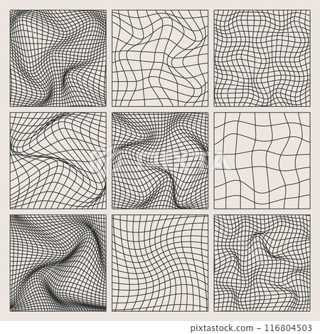 Wireframe shapes, lined perspective mesh, 3d grid. Low poly geometric elements. Retro futuristic design elements, y2k, vaporwave and synthwave style. Vector illustration Wireframe shapes, lined perspective mesh, 3d grid. Low poly geometric elements. Retro futuristic design elements, y2k, vaporwave and synthwave style. Vector illustration 116804503