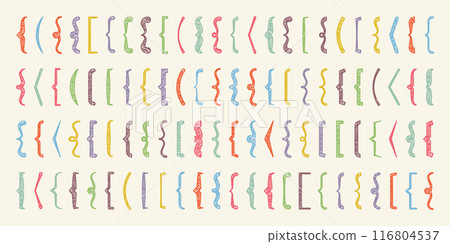 Shaded text brackets, colorful quotation box. Curly, square and corner parentheses. Vintage typographical symbol, calligraphic quote frame. Doodle, lettering element. Vector illustration Shaded text brackets, colorful quotation box. Curly, square and corner parentheses. Vintage typographical symbol, calligraphic quote frame. Doodle, lettering element. Vector illustration 116804537
