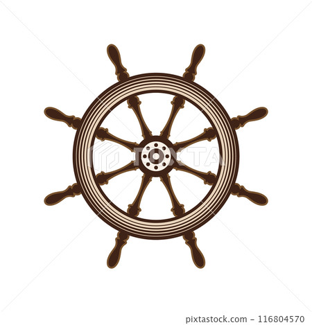 Wooden vintage steering wheels. Ship, sailboat or yacht retro wheel symbol. Nautical rudder icon. Marine logotype design element. Vector illustration Wooden vintage steering wheels. Ship, sailboat or yacht retro wheel symbol. Nautical rudder icon. Marine logotype design element. Vector illustration 116804570