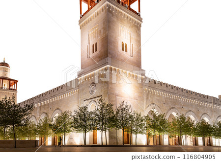 King Hussein Bin Talal mosque in Amman (at night), Jordan.  On white background 116804905