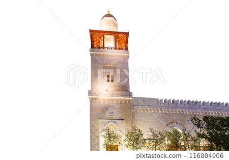 King Hussein Bin Talal mosque in Amman (at night), Jordan.  On white background 116804906