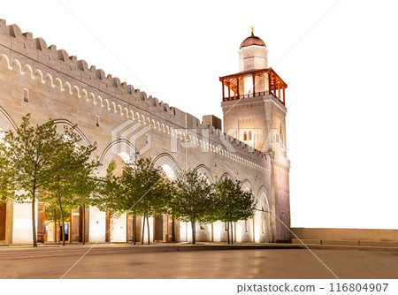 King Hussein Bin Talal mosque in Amman (at night), Jordan.  On white background 116804907
