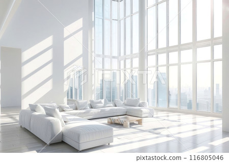 Indulge in luxury with this sunlit, high-rise living room boasting floor-to-ceiling windows Indulge in luxury with this sunlit, high-rise living room boasting floor-to-ceiling windows 116805046