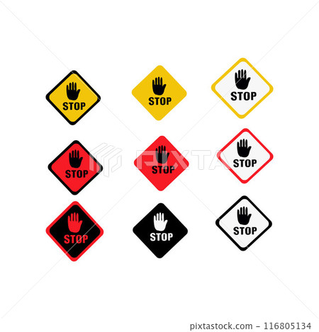 Set stop red sign icon with white hand do not enter Warning stop sign 116805134