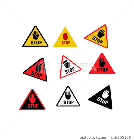 Set stop red sign icon with white hand do not enter Warning stop sign 116805138