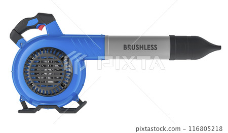 Cordless Leaf Blower, side view. 3D rendering Cordless Leaf Blower, side view. 3D rendering 116805218