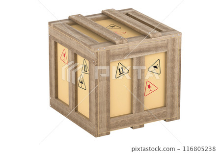 Wooden shipping crate, closed wood cargo crate, wooden box parcel. 3D rendering Wooden shipping crate, closed wood cargo crate, wooden box parcel. 3D rendering 116805238
