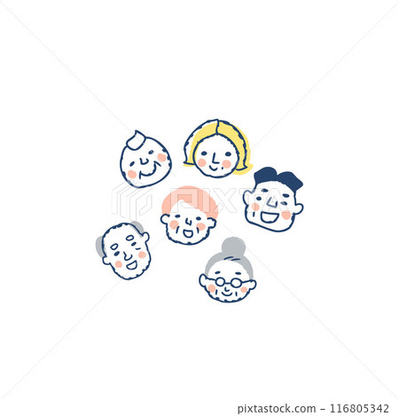 Smiling senior six face icons 116805342