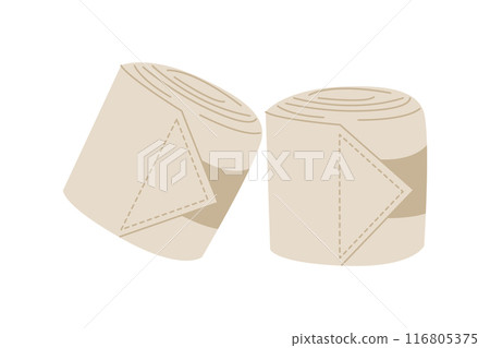 Horse Fleece Bandages protective equine accessories. Equestrian sports gear. Equine sports tack. Horse stables equipment. Vector illustration hand drawn colored flat isolated on white background. Horse Fleece Bandages protective equine accessories. Equestrian sports gear. Equine sports tack. Horse stables equipment. Vector illustration hand drawn colored flat isolated on white background. 116805375