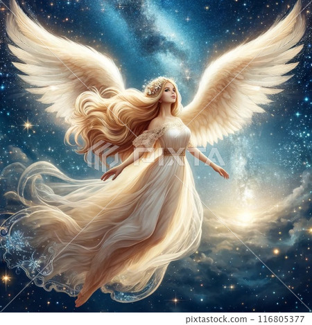 A beautiful angel dancing in the fantastic night sky 116805377