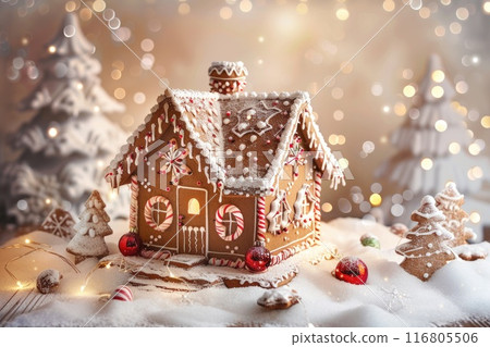Enchanting Gingerbread House Amidst Sparkling Festive Decorations 116805506