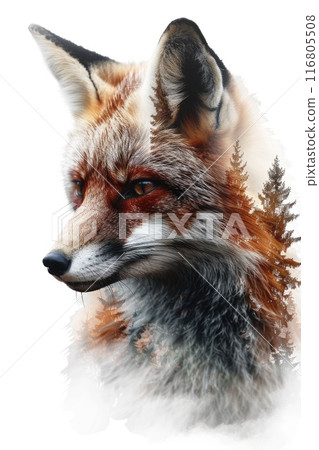 Majestic Double Exposure Fox Blended with Forest Landscape 116805508