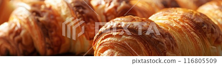 Golden Flaky Croissant on a Crisp Morning - Breakfast Pastry Delight Golden Flaky Croissant on a Crisp Morning - Breakfast Pastry Delight 116805509