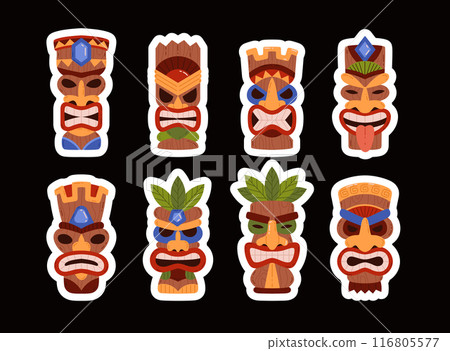 Tiki masks. Set of stickers. 116805577