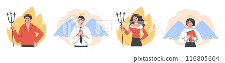 Set of angels and devils people flat style, vector illustration 116805604