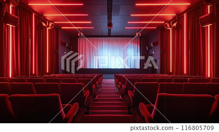 Empty modern cinema. Created with Generative AI Empty modern cinema. Created with Generative AI 116805709