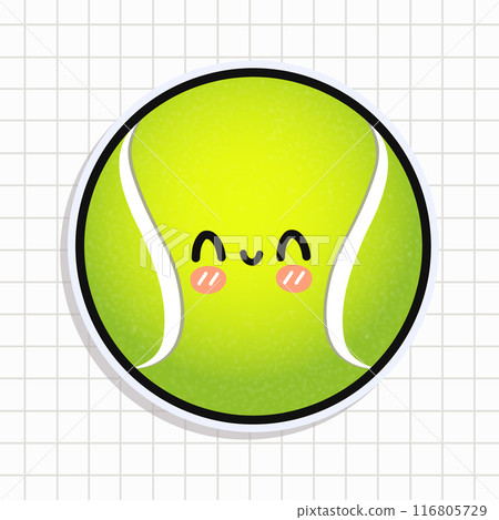 Cute funny Tennis ball sticker. Vector hand drawn cartoon kawaii character illustration icon. Isolated on background. Tennis ball card character concept 116805729