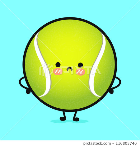 Angry Tennis ball character. Vector hand drawn cartoon kawaii character illustration icon. Isolated on blue background. Sad Tennis ball character concept 116805740